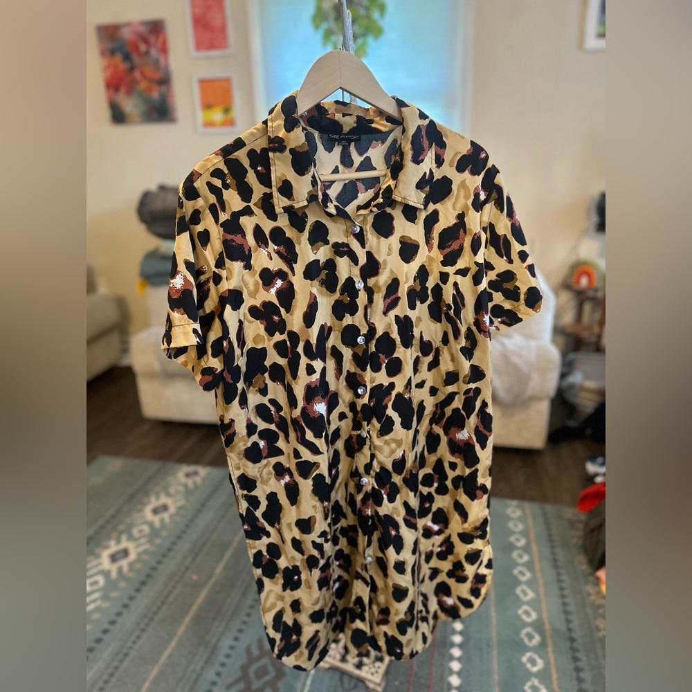 Thread Story 3X Leopard Print Button-Up Shirt dress tunic top
